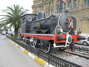 Period locomotive outside the station
